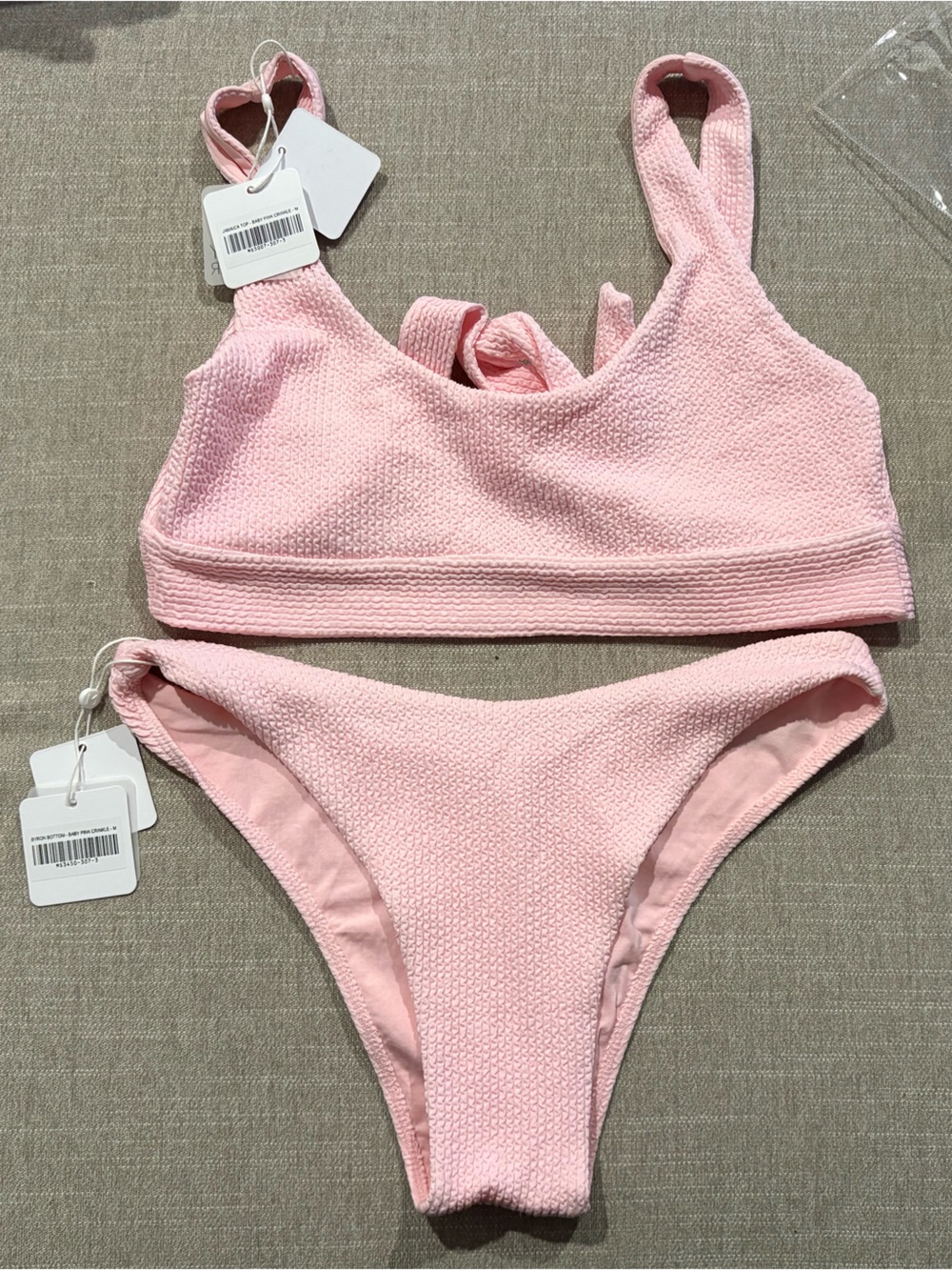 Monday swimwear baby pink crinkle Jamaica top and Byron bottom